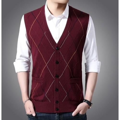 2019 Mens Sweaters Autumn Winter Jacket Men Warm Pullovers Sleeveless V-Neck Knitted Vest Elegant Casual cardigan Vests