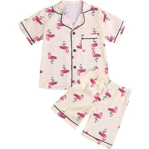 2021 Summer Short Sleeve + Shorts, Cartoon Print Elastic Waist Imitation Silk Touch Clothing Baby Pajamas Set