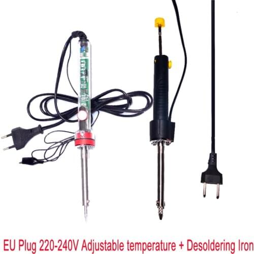 Free shipping 2 European Plug Temperature Adjustable Electric Soldering Iron AC 220-240V 60w+desoldering iron 40w