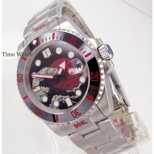 40mm Kanagawa Dial Mens Automatic Watch Japan NH35 Movement Sapphire Glass 904L Oyster Bracelet Glide Lock Ceramic Insert