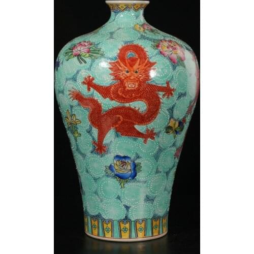 Jingdezhen Ceramics Vase Antique Enamel Pastel Green Glaze Wulong Vase Classical Hand-painted Ornaments dragon porcelain vase