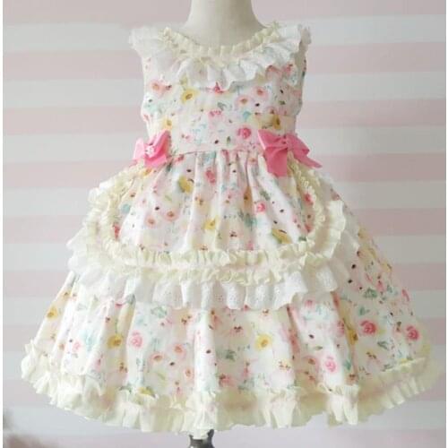 Baby girl vintage Spanish lolita Candy sweet princess dress for kids cute bow sleeveless printed ball gown dress