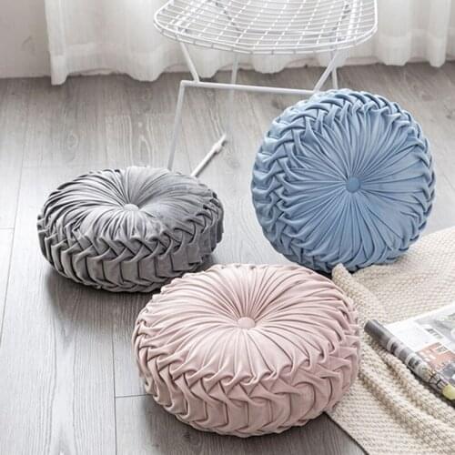 European Style Sofa Pillow cushion Throw Luxury Velvet round Cushion Pleated Fabric Handmade Round Wheel Pumpkin Seat