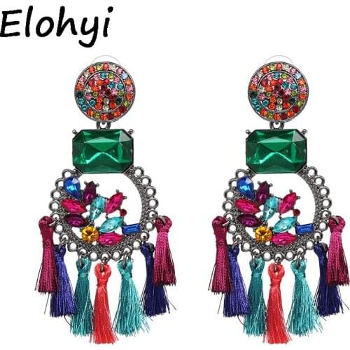 ELOHYI New Women Cotton Tassel Geometric Crystal Glass Statement Earrings For Women Party Jewelry Christmas Gift Wholesale