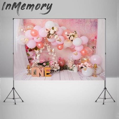 Photography Background Birthday Party Balloon Flower Baby Toy Bear Decor Photocall 1st Birthday Photo Backdrop For Photo Studio