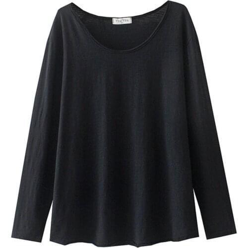 Spring Summer 2021 Women T Shirt Oversize Fashion Casual Clothes Female Tops Slub Cotton Solid Color Long Sleeve Camiseta Mujer