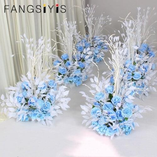 Blue flowers Artificial style wedding eucalyptus lleaves flower arrangement Wedding stage road guide Home holiday decoration
