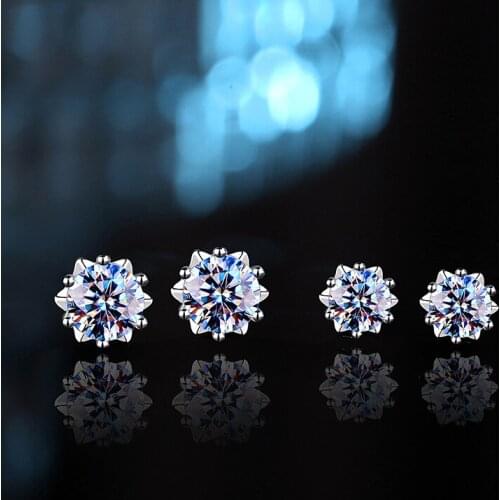 Korean Style Moissanite Earrings For Women 1ct 50points Diamond Wedding Party Anniversary 925 Silver Snowflake Shape Jewelry