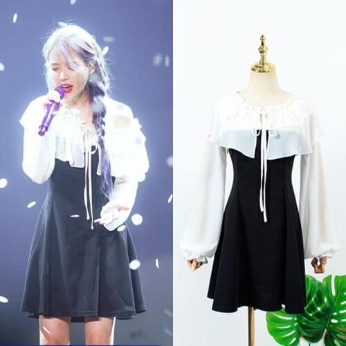 Kpop IU Lee Ji Eun 2021 summer new loose casual waist black white splice dress ladies korean street new sexy slim women dresses