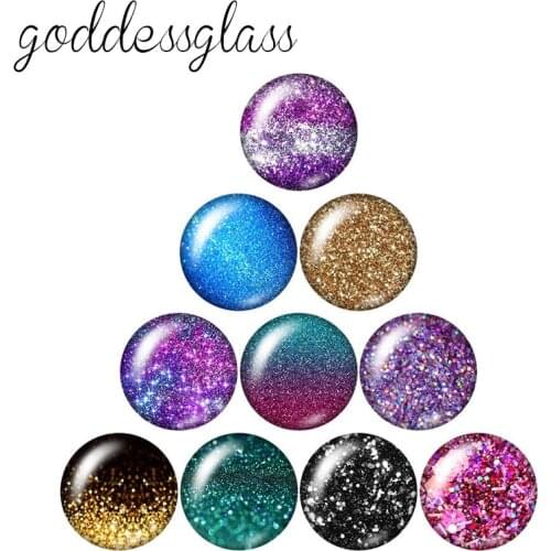 Colorful Glitter Dots Bubbles Stars Hot sale 10pcs 12mm/20mm/25mm Round photo glass cabochon flat back Necklace Making findings