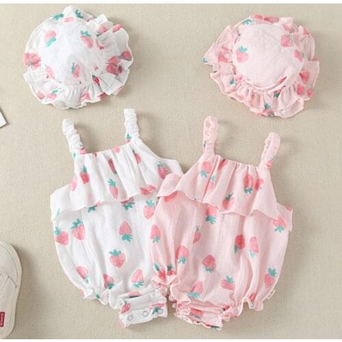 Summer Baby Girls Cotton Sleeveless Clothes Lovely Princess Style Toddler Baby Girl Romper+Hat Newborn Baby Girl Jumpsuit