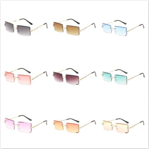 Hot Sale Retro Sunglasses Women Designer Fashion Rimless Gradient Sun Glasses Shades Cutting Lens Ladies Frameless Eyeglasses