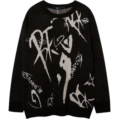 Dark Lazy Style Pullover Sweater Mens Harajuku Knitted Hip-hop Streetwear Pullover O-neck Mens Sweater