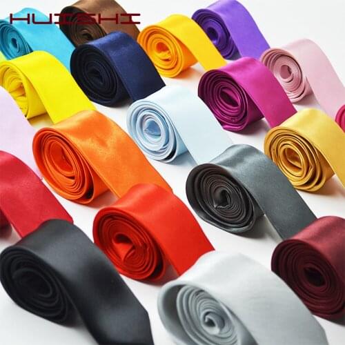 HUISHI Mens Accessories Slim Skinny Gold Tie For Men Solid 5cm Bow Tie Satin Champagne Orange Red Purple Blue Wedding Necktie