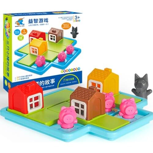 Children Smart Hide&Seek Board Games Three Little Piggies 48 Challenge with Solution Game IQ Training Toys For Kids Thinking