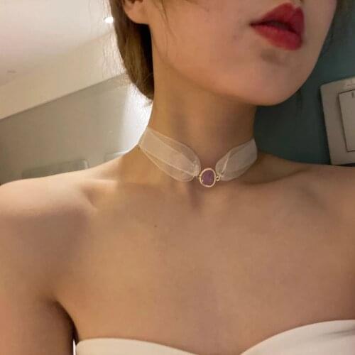 French restore ancient ways new super fairy chiffon lace set gemstone wide version neck chain clavicle chain Free shipping