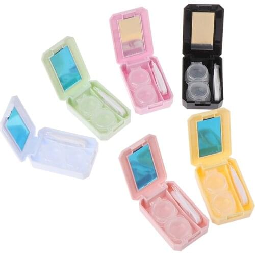 Mini Solid Color Contact Lens Case With Mirror Contact Lens Storage Box Beauty Lens Case Can As Gift