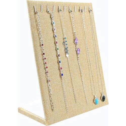 Jewelry Organizer For Necklace Display Jewelry Display Show Holder Rack 11 Hooks Storage Stand Beige Color