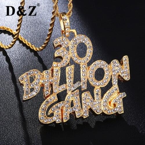 D&Z Bling Iced Out Crystal Letter Necklace Full Rhinestone Words Pendant For Men Hip Hop Accessories Gift