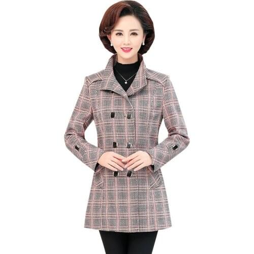 Moms Casual Coat NEW Fashion Plus Size Spring Autumn Overcoat Outerwear Women Loose Plaid Double-Breasted Trench Coat Female