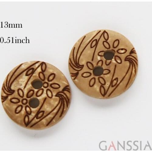 50Pcs/lot Natural Coconut Buttons,Size: 13mm,2 Holes,Flower Design Pattern,Clothing Sewing Accessories(ss-716)
