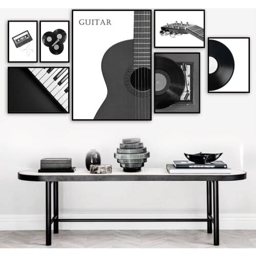 Retro Black White Guitar Piano Record Wall Art Canvas Painting Nordic Posters And Prints Wall Pictures For Living Room Decor