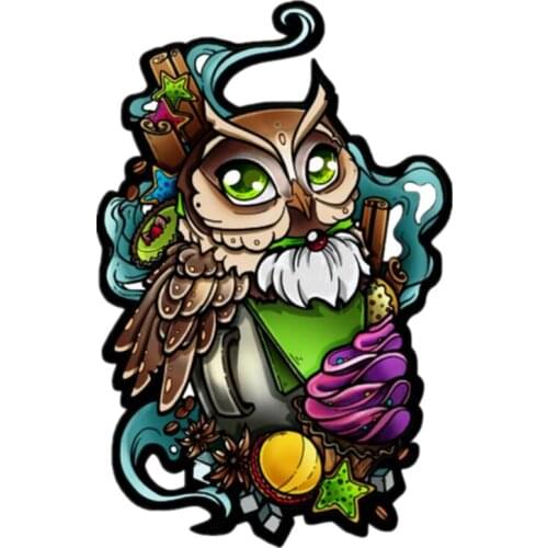 S40585# Various Sizes Self-Adhesive Decal Coffee Owl Cool Car Sticker Waterproof Auto Decors on Bumper Rear Window Laptop