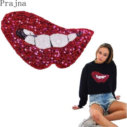 Prajna Sexy Red Lips Patch Rainbow Sequin Big Patches For Clothing Sewing on Patches on Clothes Stripes Jacket Jeans Craft DIY