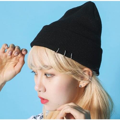 Winter Harajuku Knitted Skullies Women Fashion Warm Hat Autumn Hip hop Hole Beanies Unisex Basic Cap PJ311