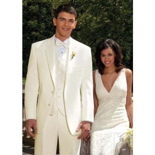 Custom Made Slim Fit Two Buttons White Groom Tuxedos Notch Lapel Best Man Groomsmen Men Wedding Suits (jacket+pants+vest+tie))