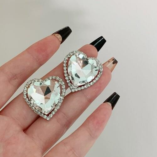 Sparkling Big Love Heart Clip On Earrings Women Personality New Fashion Jewelry pendientes