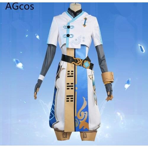 In Stock Genshin Impact Zhongyun Cosplay Costume Male Halloween Outfits Coat+Top+Pants+Gloves+Belt