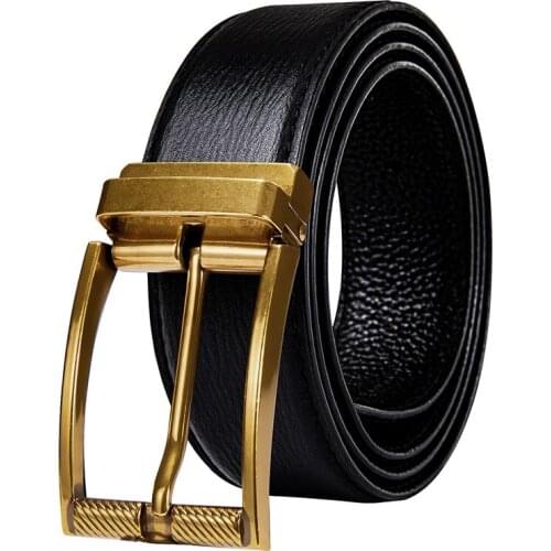 High Men Belt Genuine Leather Alloy Pin Buckle Belt3.5 Retro Belt for Jeans Gold Single Prong Buckle Waist Strap Hole Barry.wang