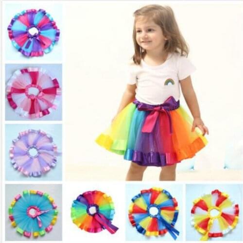 Yauamdb Girl Skirt Spring Autumn 4-6y Kid Lace Chiffon Rainbow Tutu Bow Princess Childrens Colorful Dance Clothes Y22