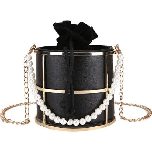 Luxury Diamond Metal Bucket Design Diamonds Pearl Handle Women Party Handbag Chain Purse Shoulder Bag Crossbody Bag Female Bosla