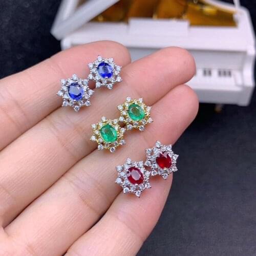 Exquisite colorful gemstone earrings women silver fine jewelry good cut natural gem red green blue color girl birthday gift