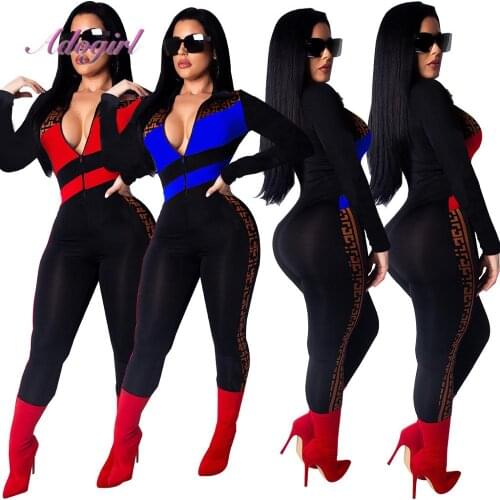 Sexy Leopard Print Patchwork Zipper Up Club Jumpsuit Women Autumn Long Sleeve V Neck Bodycon Rompers Outfit Streetwear Overalls