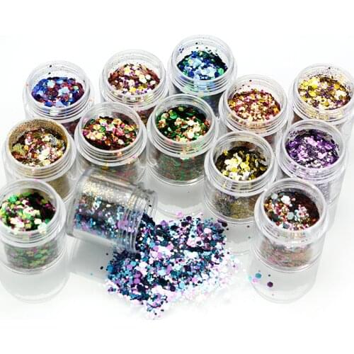 1 Box (10ML, 12 colors )glitter mix for nail art, nail gel, nail acrylic, UV resin, diy glitter make up,polyester glitter mix