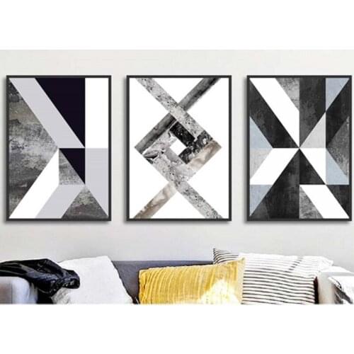 5D Diy Diamond painting Abstract Geometric full square round Diamond Embroidery Black and White Nordic 3pieces StickersZP-3889