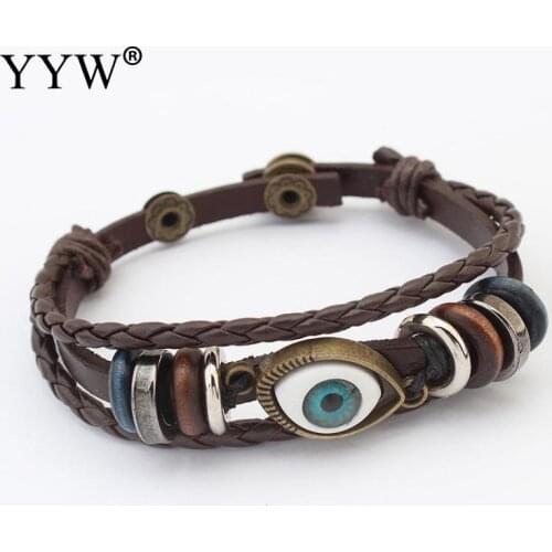 8.5 Inch leather bracelet Turkish Evil Eye Bracelets Wristband mannen high quality Ethnic Vintage handmade charm bead bracelet