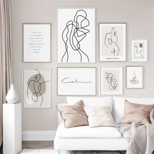 Abstract Nordic Canvas Wall Art Painting Line Drewing Body Face Quotes Posters And Prints Wall Pictures For Living Room Decor