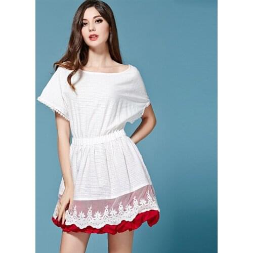 AELESEEN Cotton White Dress 2020 Spring Summer High Quality Red Lining Ruffles Patchwork Sexy Backless Mini Dress Vestidos