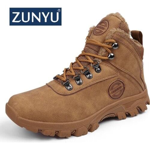 Brand Men Winter Snow Boots Waterproof Leather Sneakers Super Warm Mens Boots Outdoor Male Hiking Boots Work Shoes Size 39-47