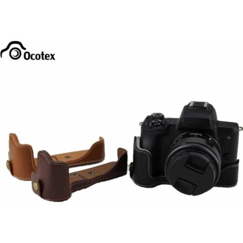 Ocotex Real Leather Half Case For Canon eos m50 EOSM50 Digital Camera Bag Genuine Leather Cover Bottom Battery Opening