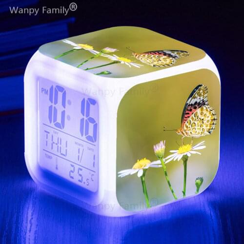 Very Nice Flower Butterfly LED Alarm Clock For Childrens room Bedside Desk Multifunction Color Changing Digital Alarm Clock