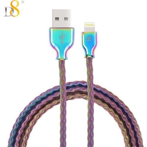 D8 MFI Certified Dazzle Color Metal USB Cable Fast Charging Data Lightning Line for iPhone X 7 8 Plus 6 IOS Genuine Leather 1M
