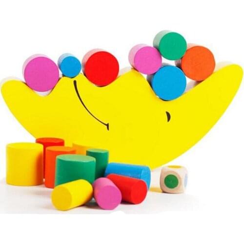 Children Wooden Moon Balancing Blocks Bright Color Safe Educational Preschool Toy Montessori Material