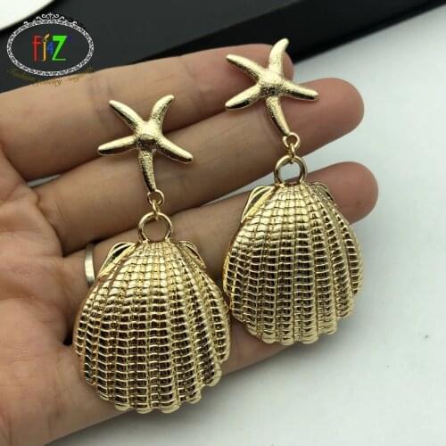 F.J4Z Hot Alloy Seashell Earrings Big Conches Women Statement Earrings Summer Beach Jewelry