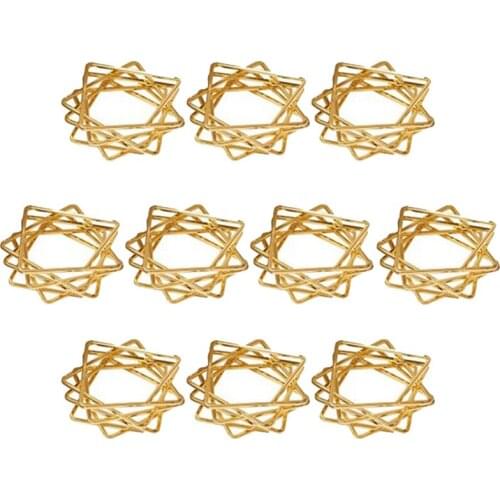 Hot Sale 10Pcs Polygon Star Design Napkin Rings Metal Napkin Holders for Wedding Birthday Party Decorations Gold