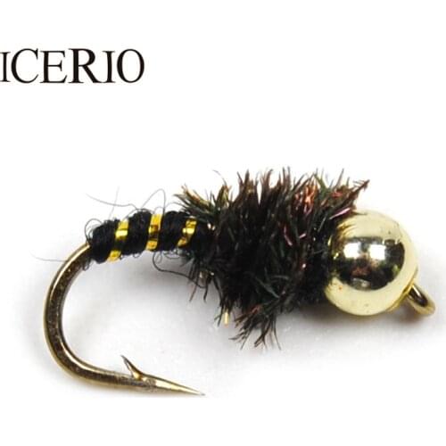 ICERIO 10PCS #14 Bead Head Nymphs Peacock Hackle Dry Flies Fly Trout Fishing Lures
